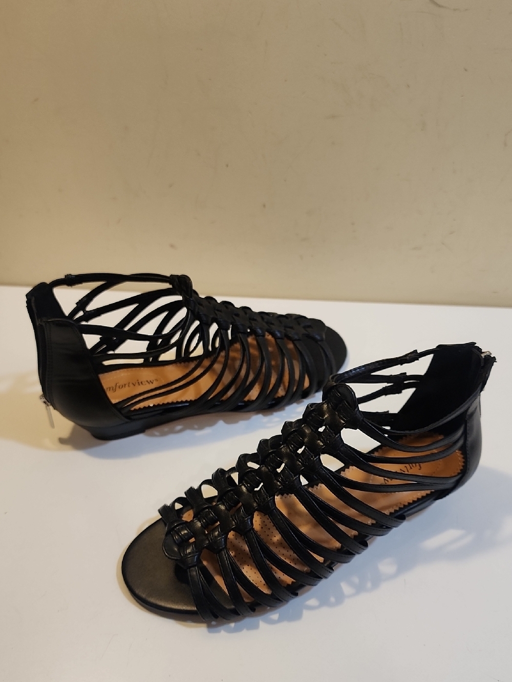 Comfortview Black Braided Cage Gladiator Sandals Size 9.5M